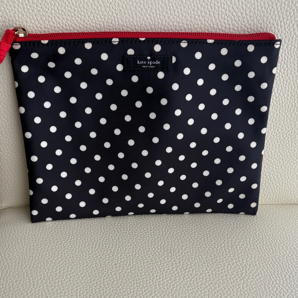 Kate Spade Navy and White Polka Dot Cosmetic Bag
